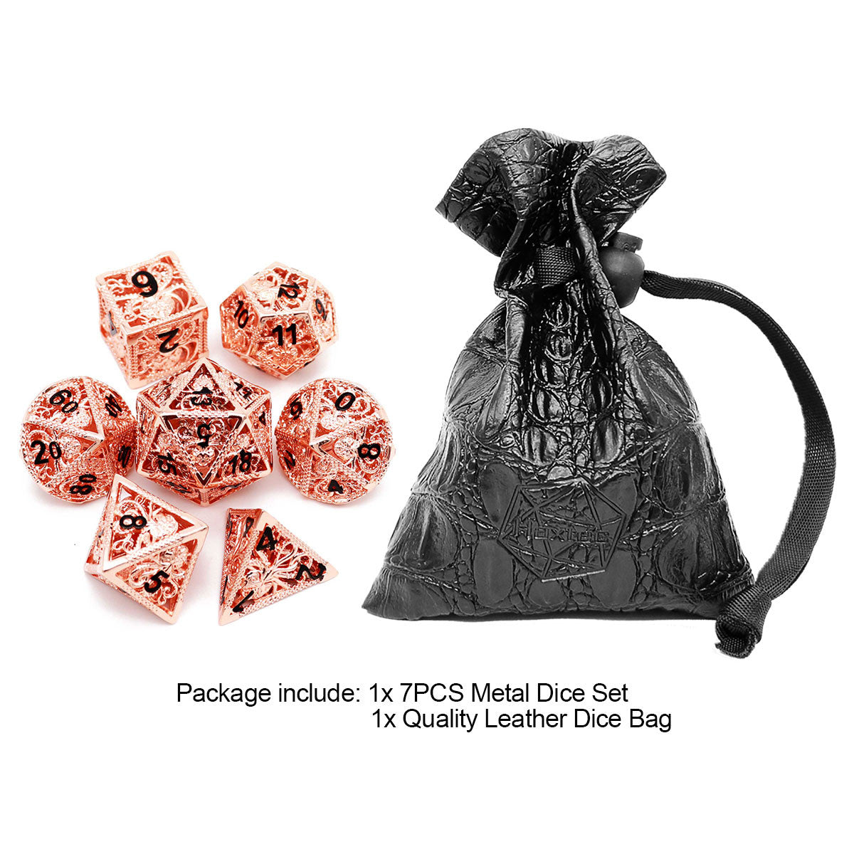 Haxtec Hollow Metal DND Dice Set Octopus Kraken Mind Flayer Dice-Copper Black Numbers