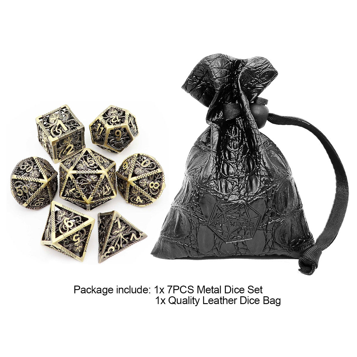 Haxtec Hollow Metal DND Dice Set Octopus Kraken Mind Flayer Dice-Antique Bronze