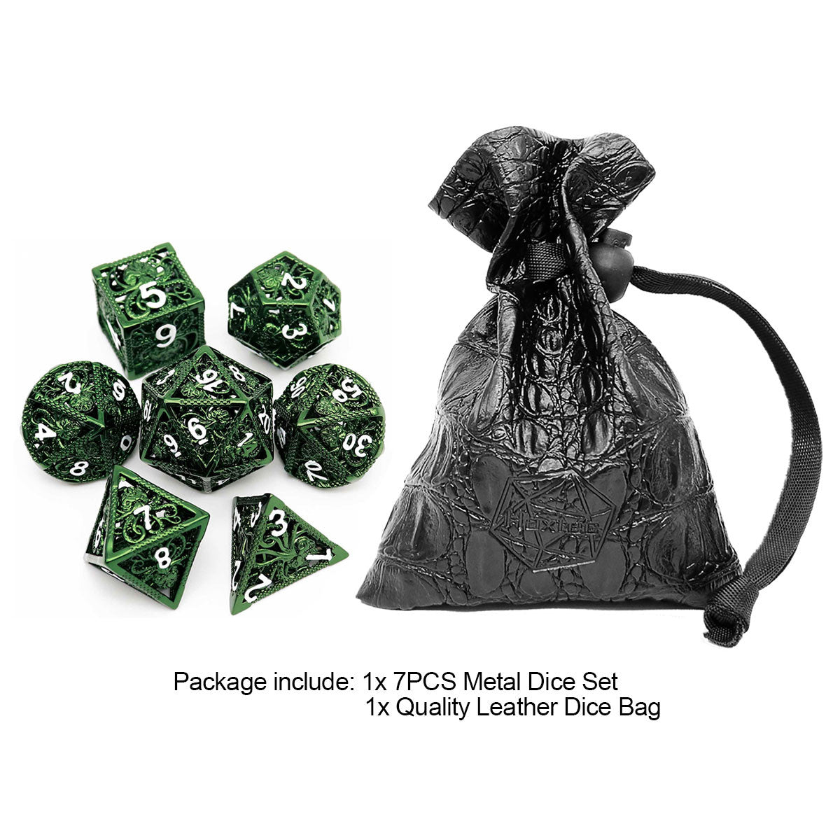 Haxtec Hollow Metal DND Dice Set Octopus Kraken Mind Flayer Dice-Green White Numbers