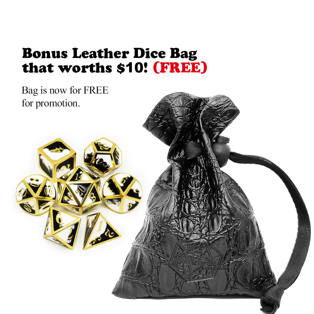 gold metal dice, black white dice, black dice, white dice