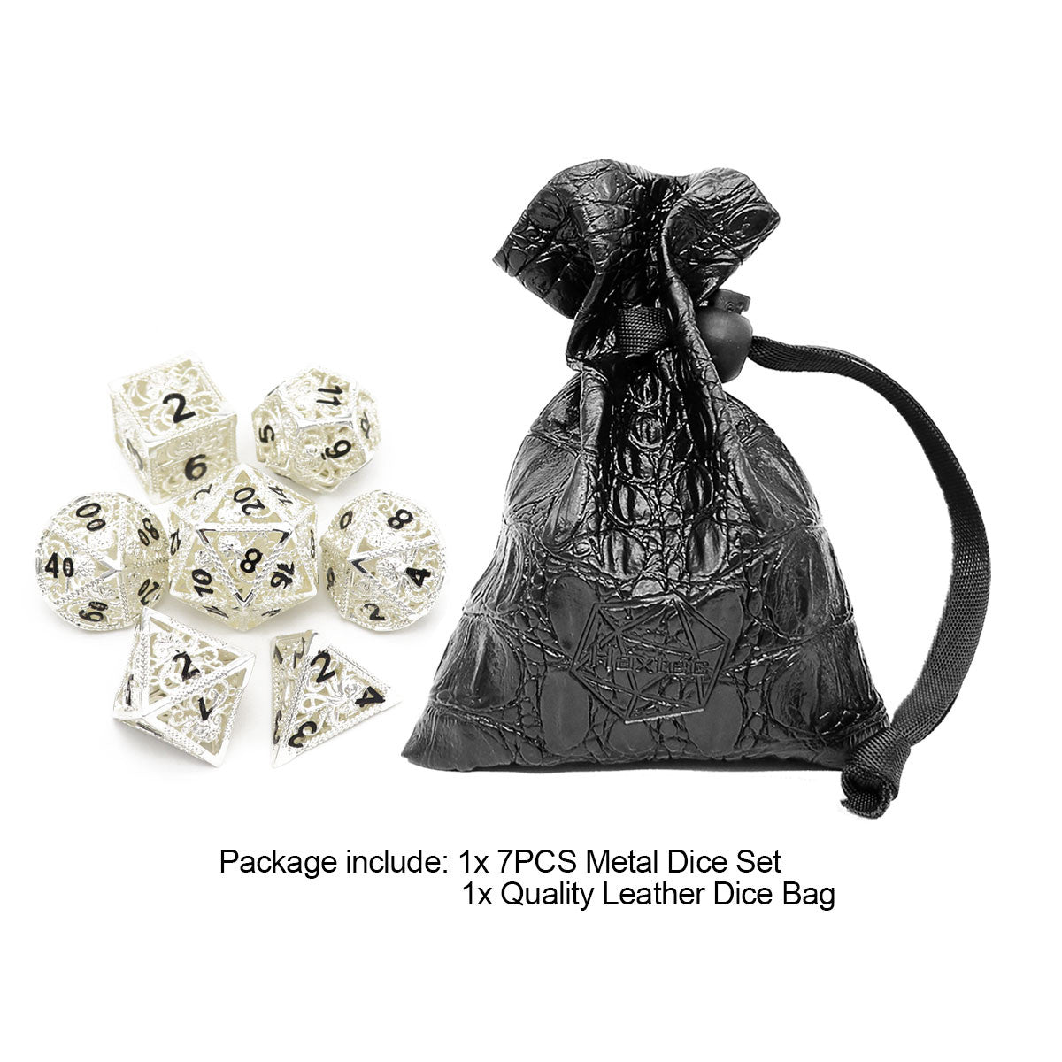 Haxtec Hollow Metal DND Dice Set Octopus Kraken Mind Flayer Dice-Silver Black Numbers