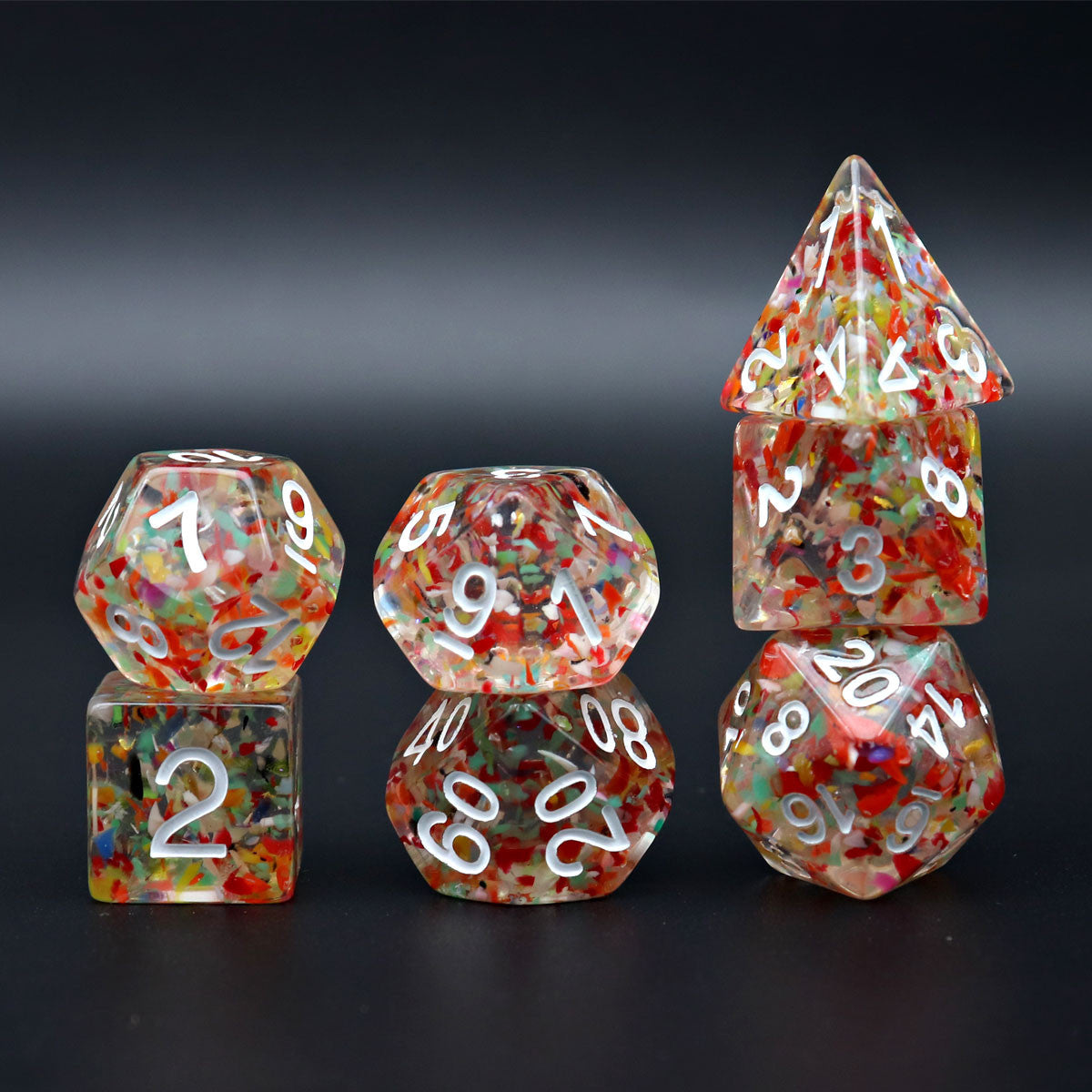 red dice, white dice, carp dice, dnd dice, rpg dice, polyhedral dice