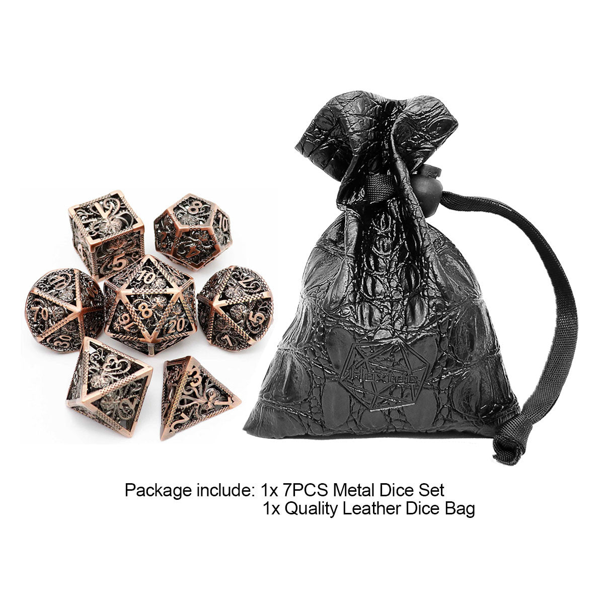 Haxtec Hollow Metal DND Dice Set Octopus Kraken Mind Flayer Dice-Antique Copper