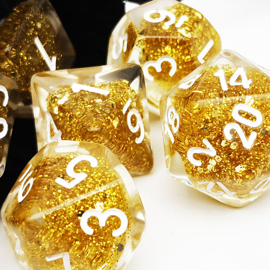 gold glitter dice, glitter dice, gold dice, glitter core dice