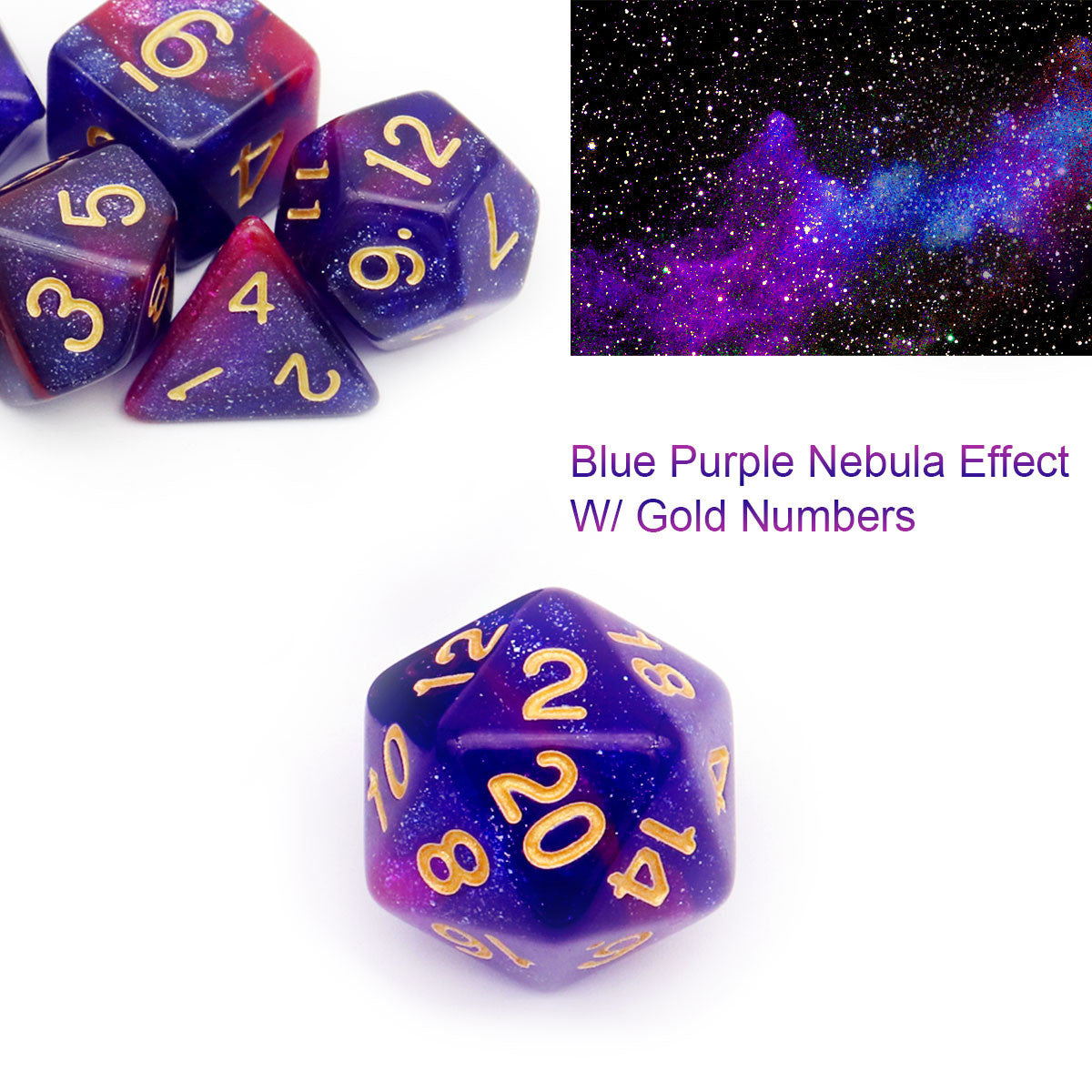 7PCS Nebula Glitter DND Dice Set-Purple Blue Nebula
