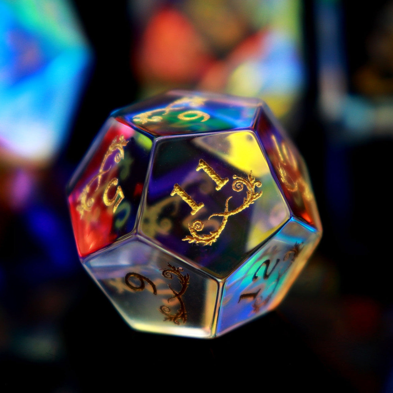 Rainbow Glass DND Dice Set with Premium Dice Case-Dichroic Prism Glass Gemstone DND Dice