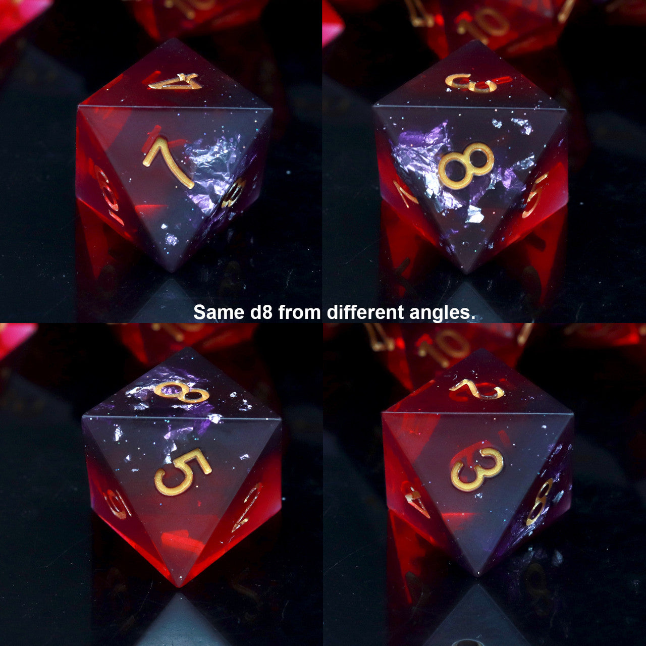 sharp edge dice purple red black resin dnd dice set