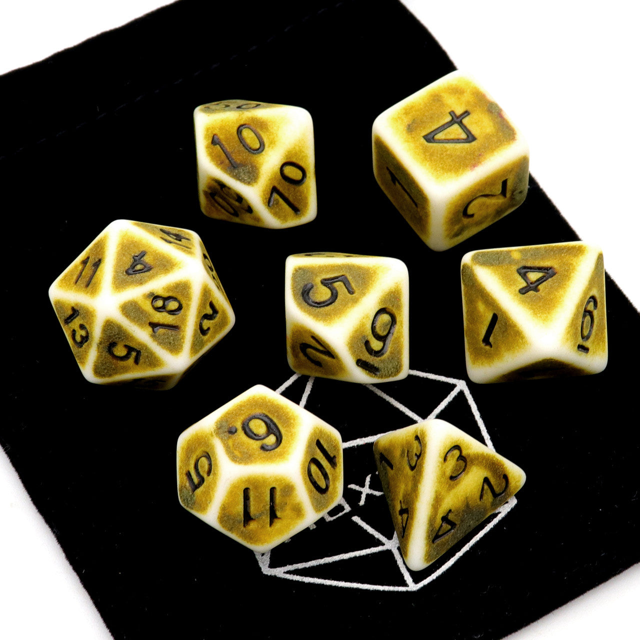 Haxtec Antique Style DND Dice Set Ancient Yellow-Lost Bone