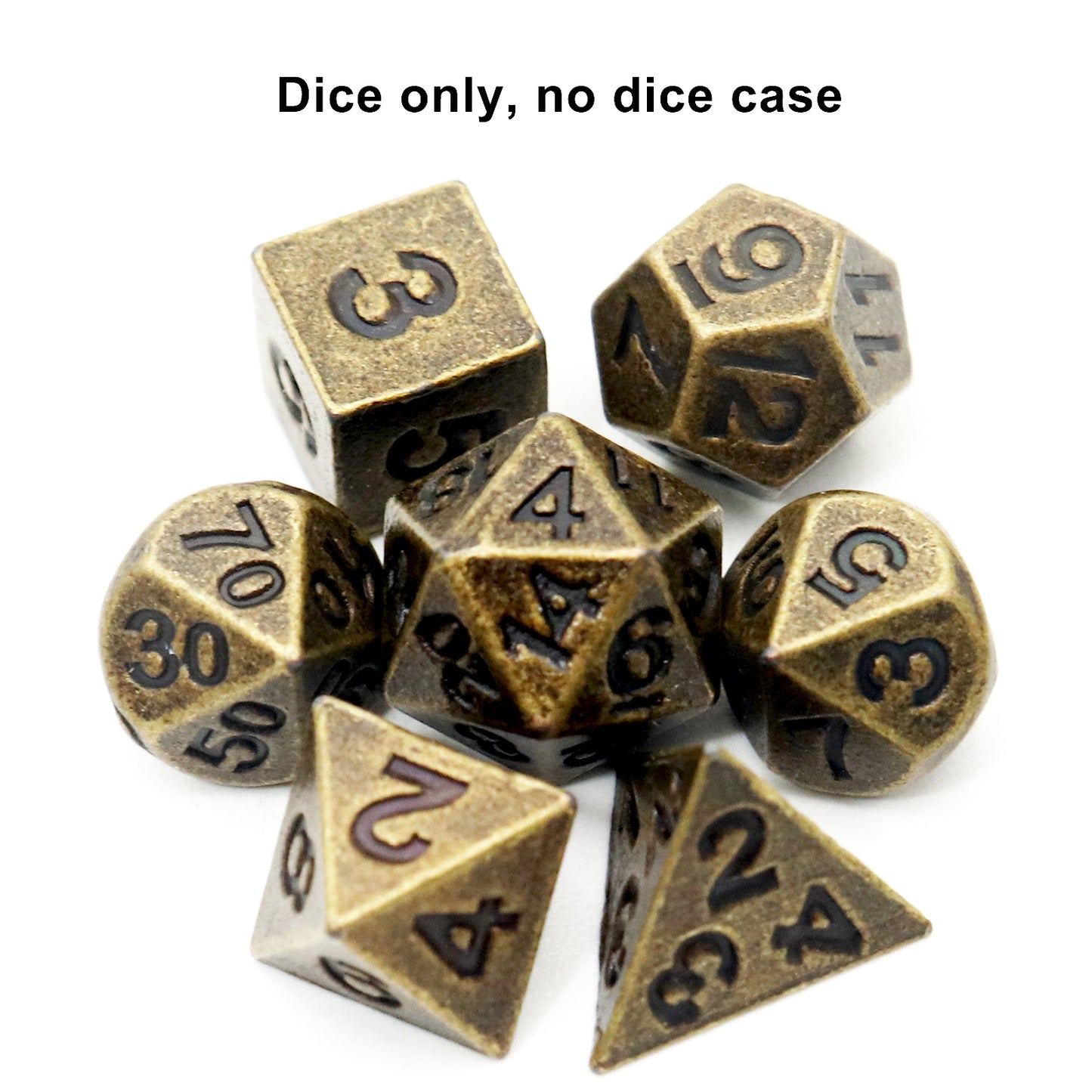 Haxtec Mini Metal Dice Set D&D for DND Game with Metal Keychain Dice Case-Antique Bronze