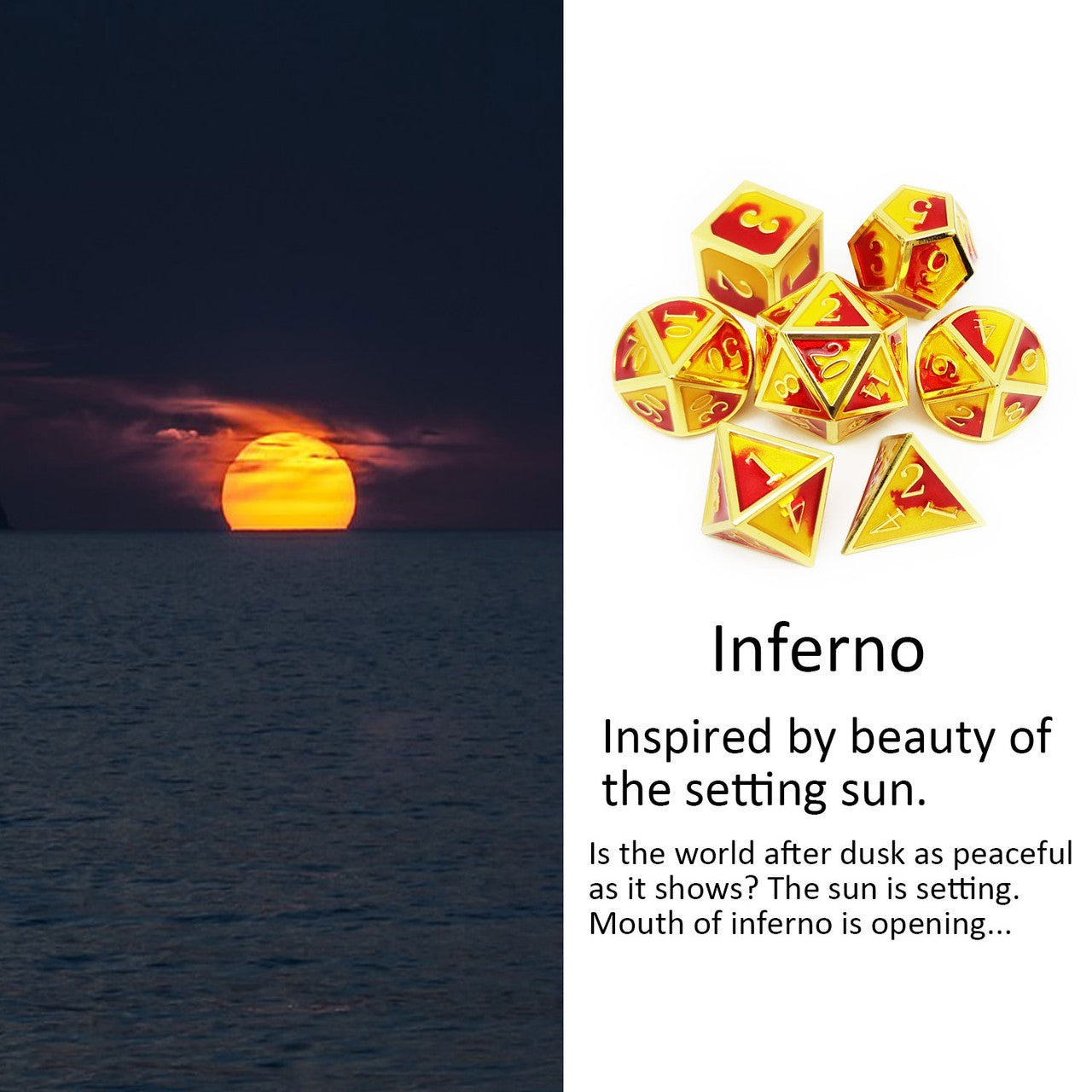 Metal dice set gold inferno details