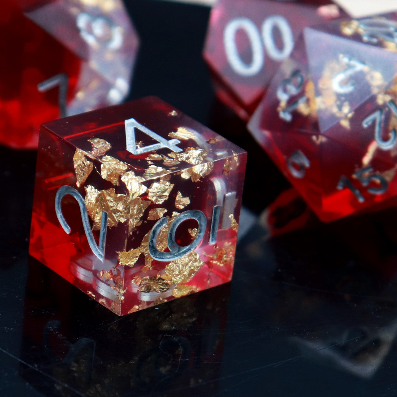 red sharp edge dnd dice set resin dice by haxtec