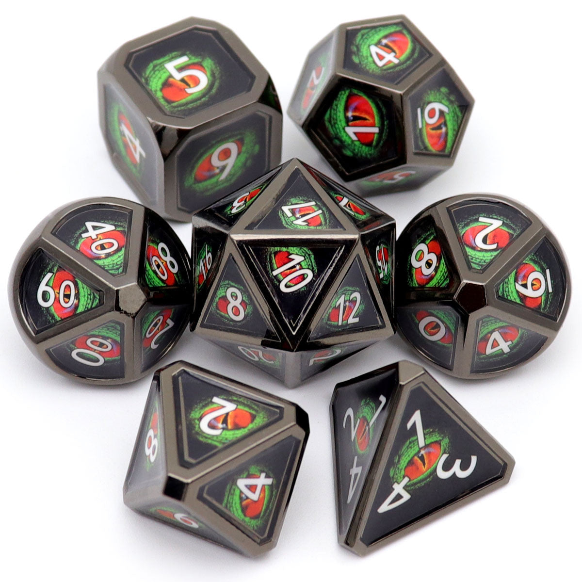 metal dnd dice, real scene dice, dragon eye dice. metal dice