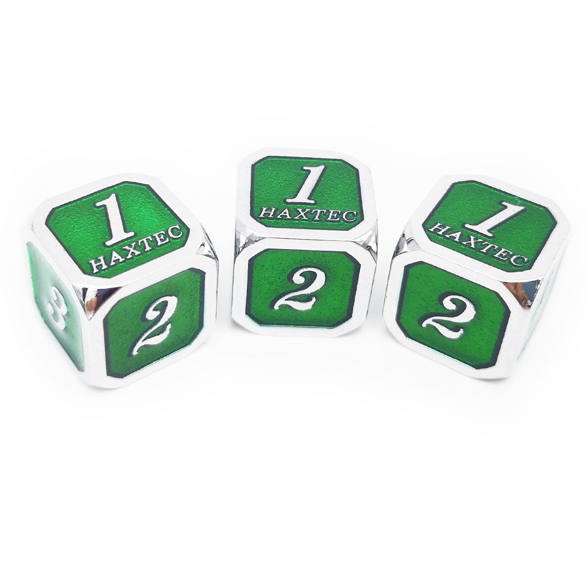 Metal D6 D&D Dice Set-Silver Emerald Green