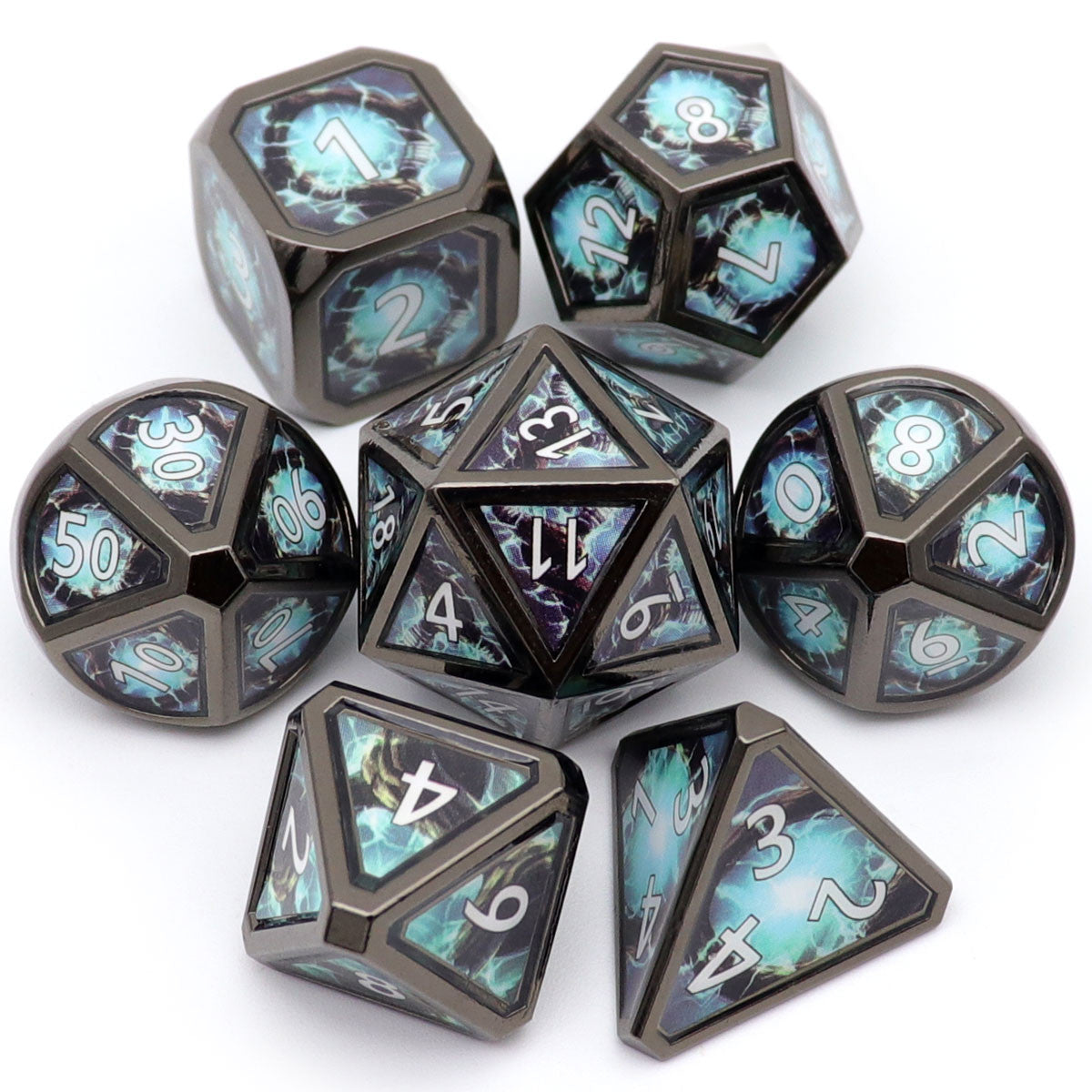 metal dnd dice, dice set, real scene dice, metal dice, haxtec metal dice, haxtec dice