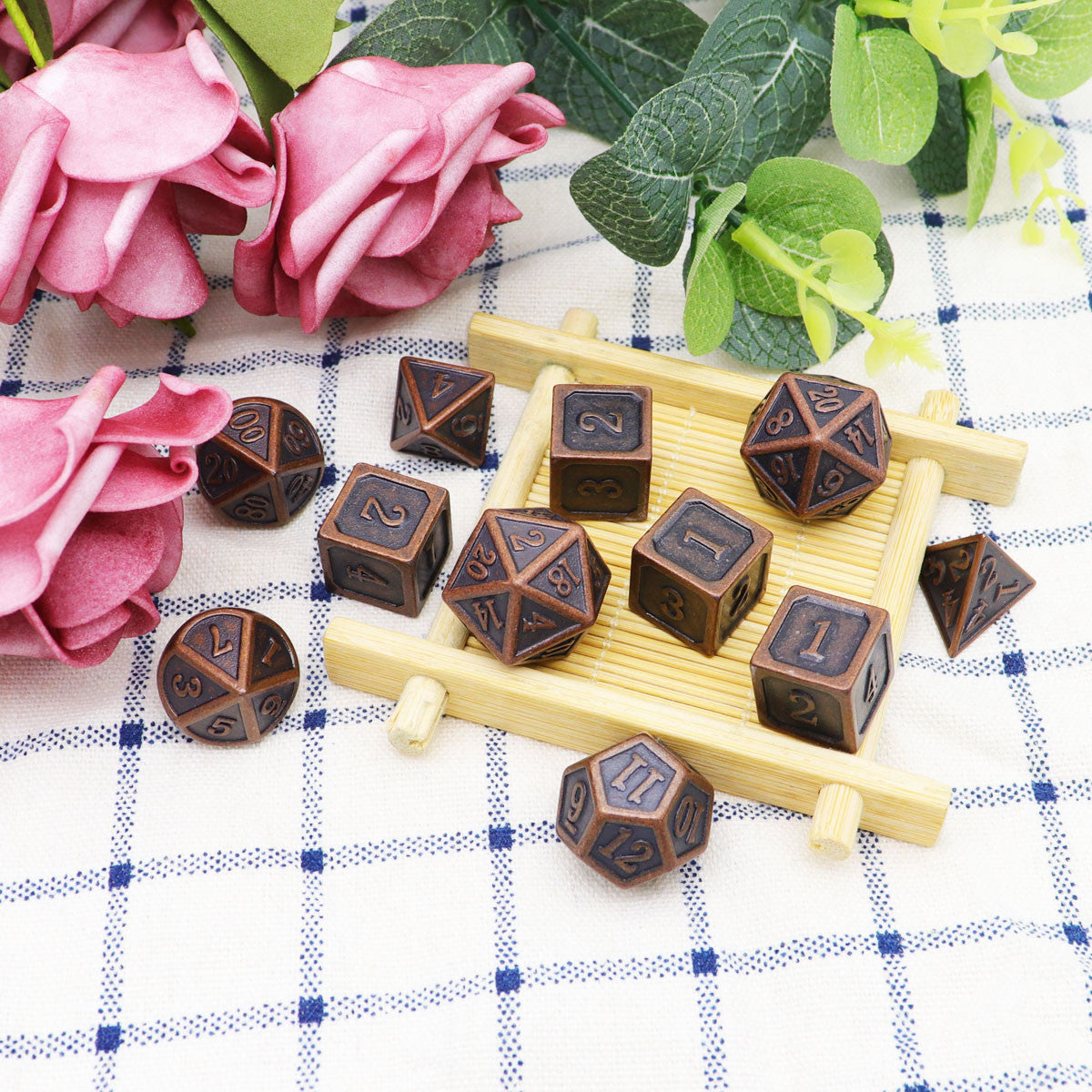 antique dice, metal dnd dice, dice set, copper dice,, bronze dice, metal dice