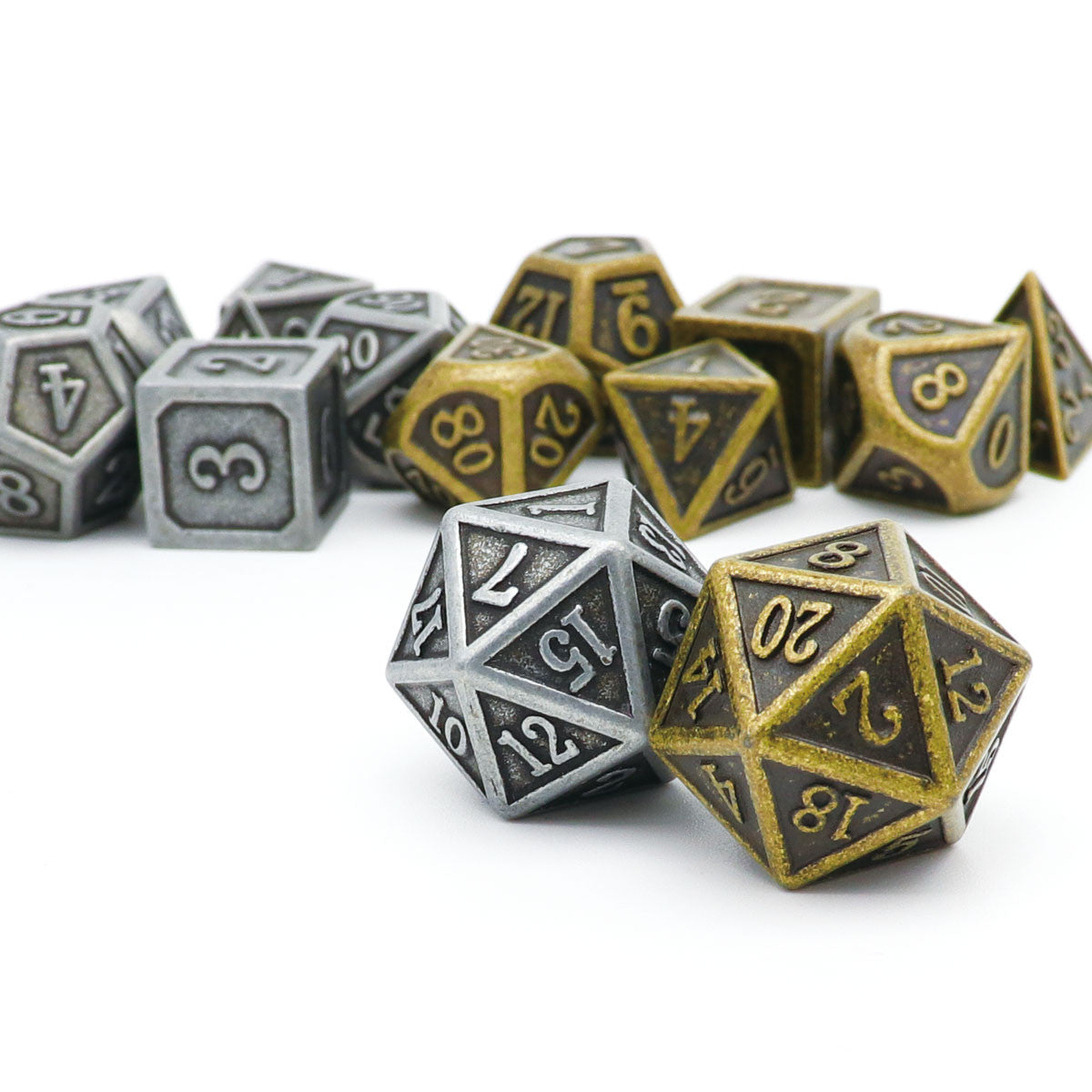 antique dice, metal dnd dice, dice set, copper dice, iron dice, bronze dice, metal dice