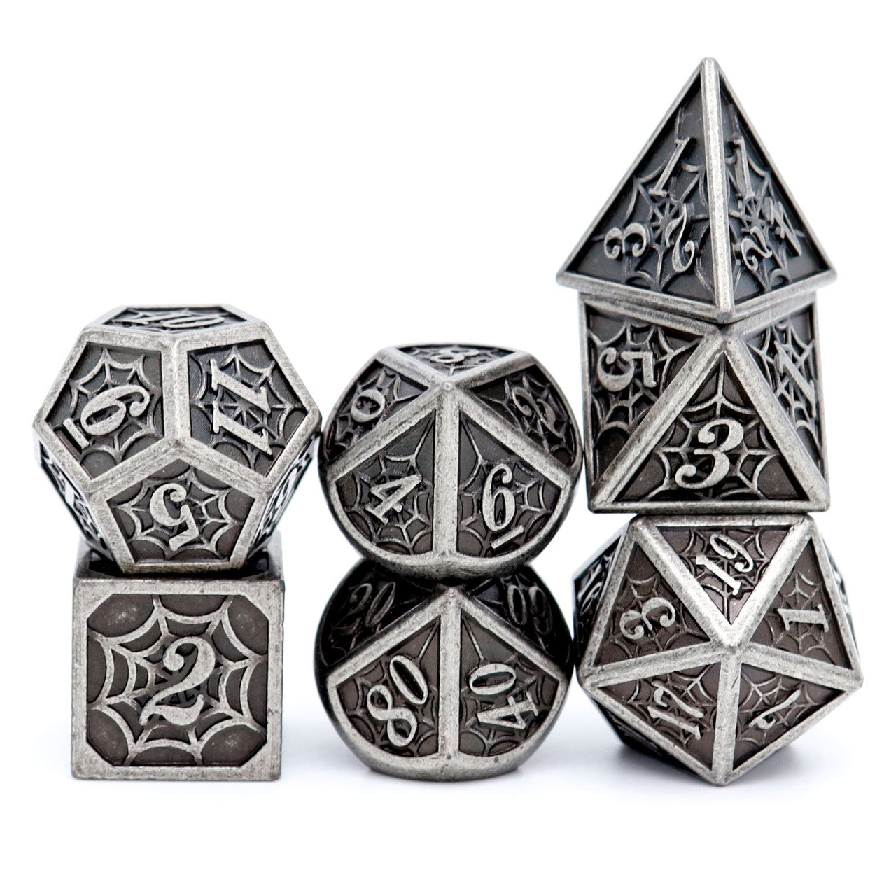 Haxtec Antique Iron  Metal Dice Set W/ Spider Web Pattern