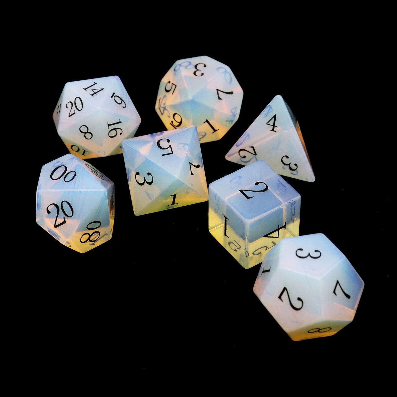 opal dice, opalite dice, dnd dice, stone dice, gemstone dice, rpg dice, semi-precious stone dice