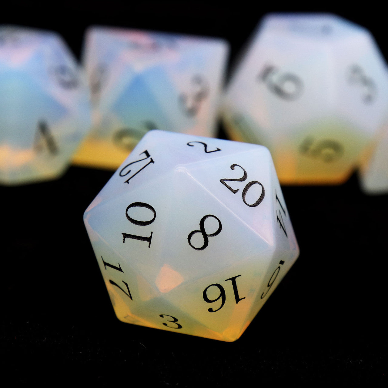 opal dice, opalite dice, dnd dice, stone dice, gemstone dice, rpg dice, semi-precious stone dice