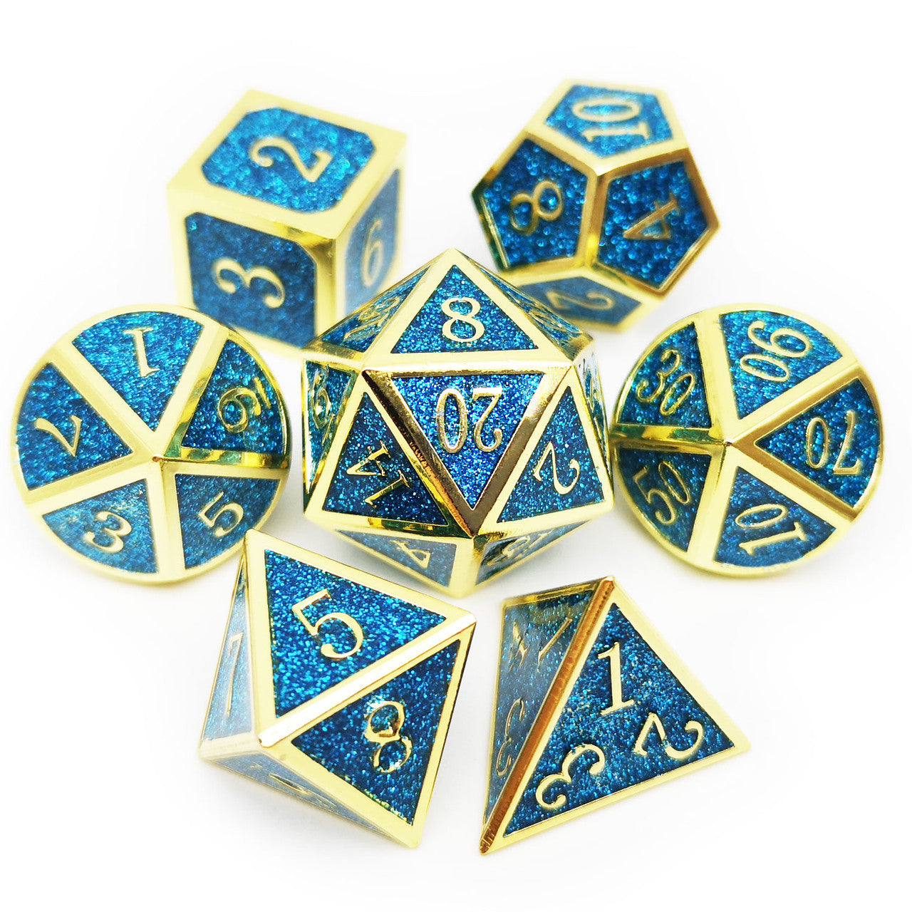 Metal glitter dice set gold blue