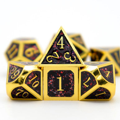 Haxtec Glitter Metal Dice Set for RPG Game-Gold Black Red Foil
