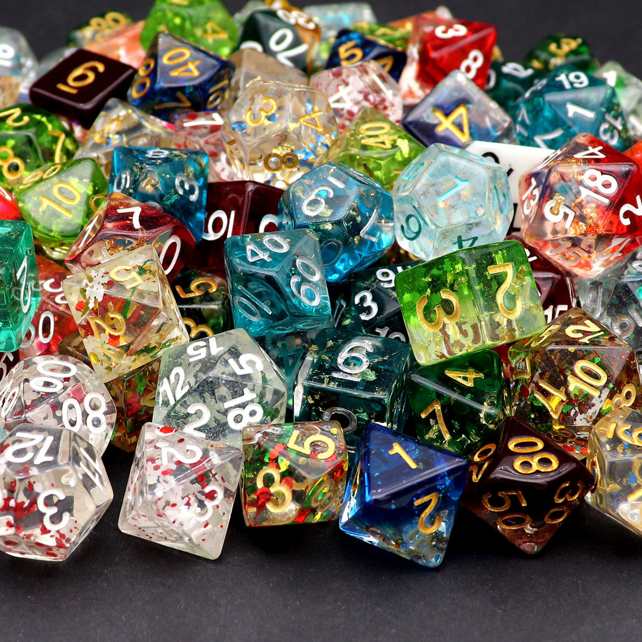 haxtec dice, resin dice, assorted dice, dnd dice, polyhedral dice, dice set, d d dice, d&d dice