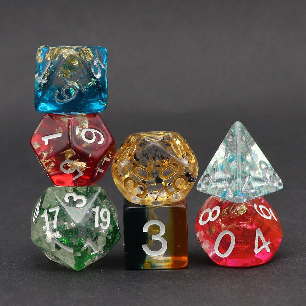 haxtec dice, resin dice, assorted dice, dnd dice, polyhedral dice, dice set, d d dice, d&d dice