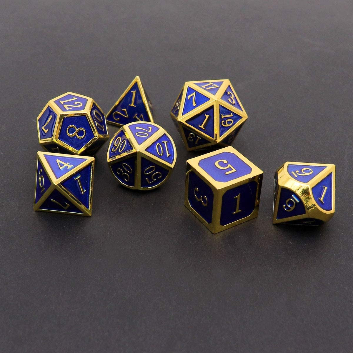 blue metal dice
gold blue dice
haxtec dice
metal dnd dice gold blue
metal dice 
blue dice