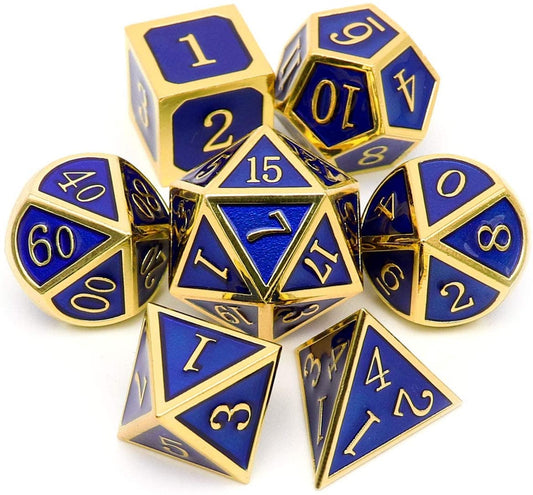 blue metal dice
gold blue dice
haxtec dice
metal dnd dice gold blue
metal dice 
blue dice