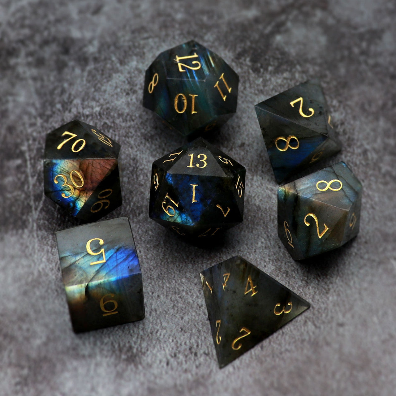 moonstone dice, gemstone dice, labradorite dice, stone dice