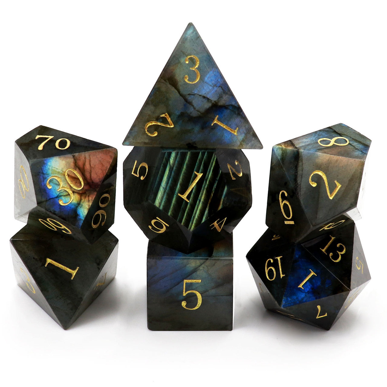 moonstone dice, gemstone dice, labradorite dice, stone dice