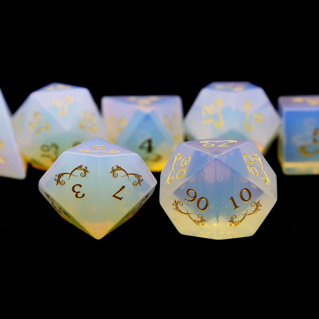 opal dice, dnd dice, gemstone dice, stone dice, opalite, opalite dice