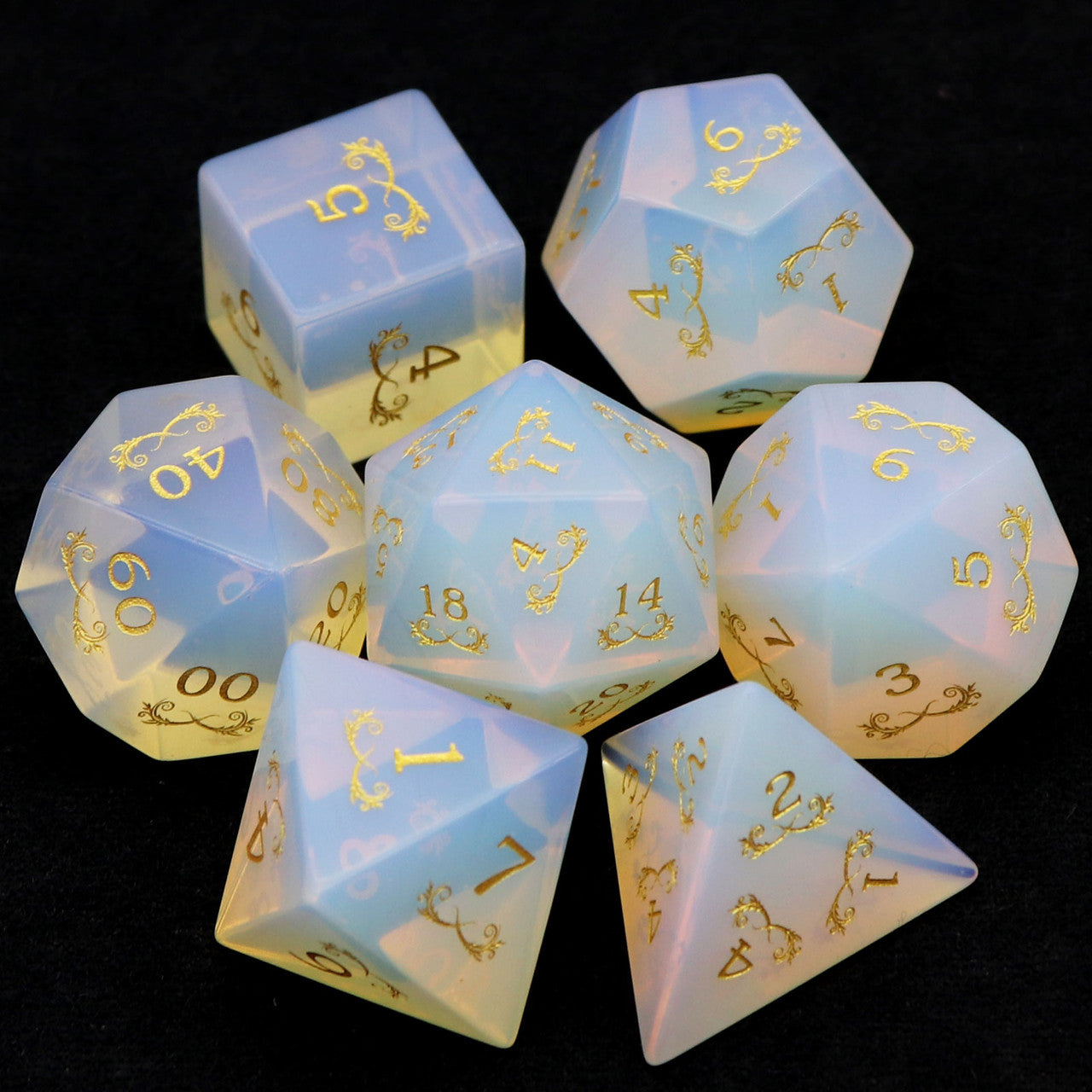 opal dice, dnd dice, gemstone dice, stone dice, opalite, opalite dice