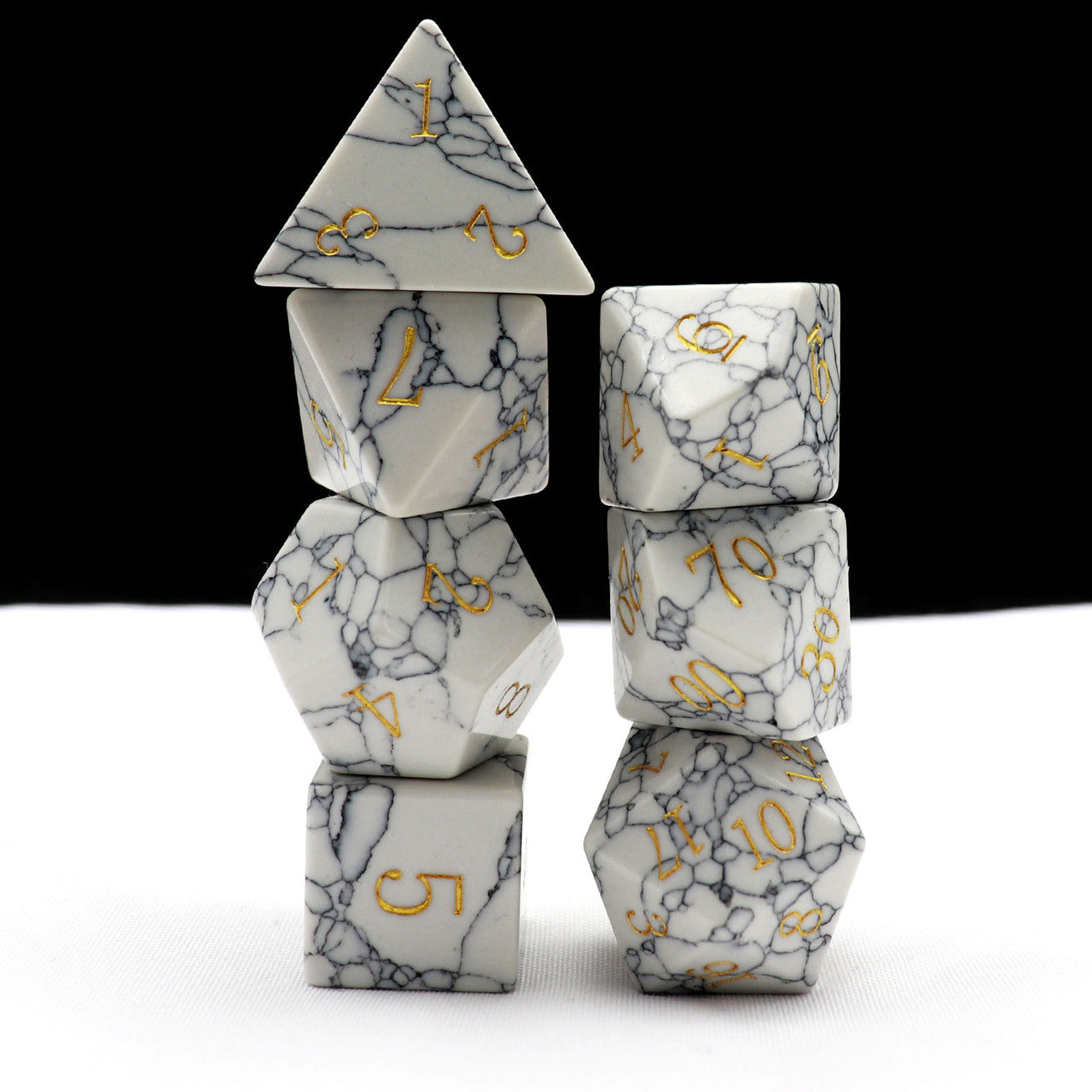 white howlite dice, gemstone dice, stone dice, white dice, marble dice, turquoise dice