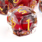 Haxtec Crimson Nebula Liquid Core Dice – Diamond-Cut Resin Set with Metal Case