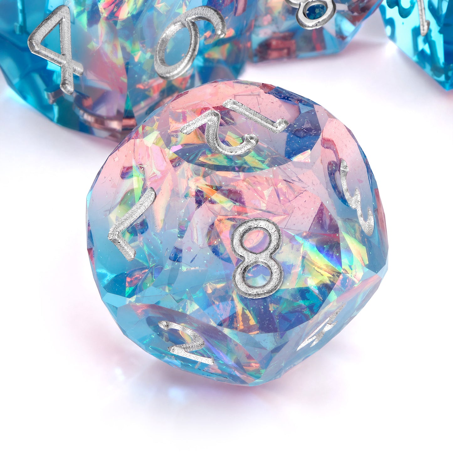 Haxtec Pastel Dreamscape Holographic Dice – Diamond-Cut Resin Set with Metal Case