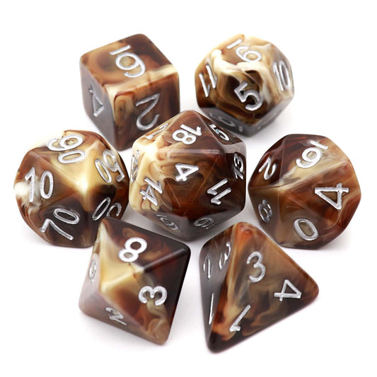 Haxtec 7PC Coffee DND Dice Set Resin RPG Dice - Last Latte