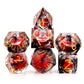 Haxtec Blood Black Red Liquid Core Sharp Edge Resin DND Dice Set Gold Numbering with Metal Case
