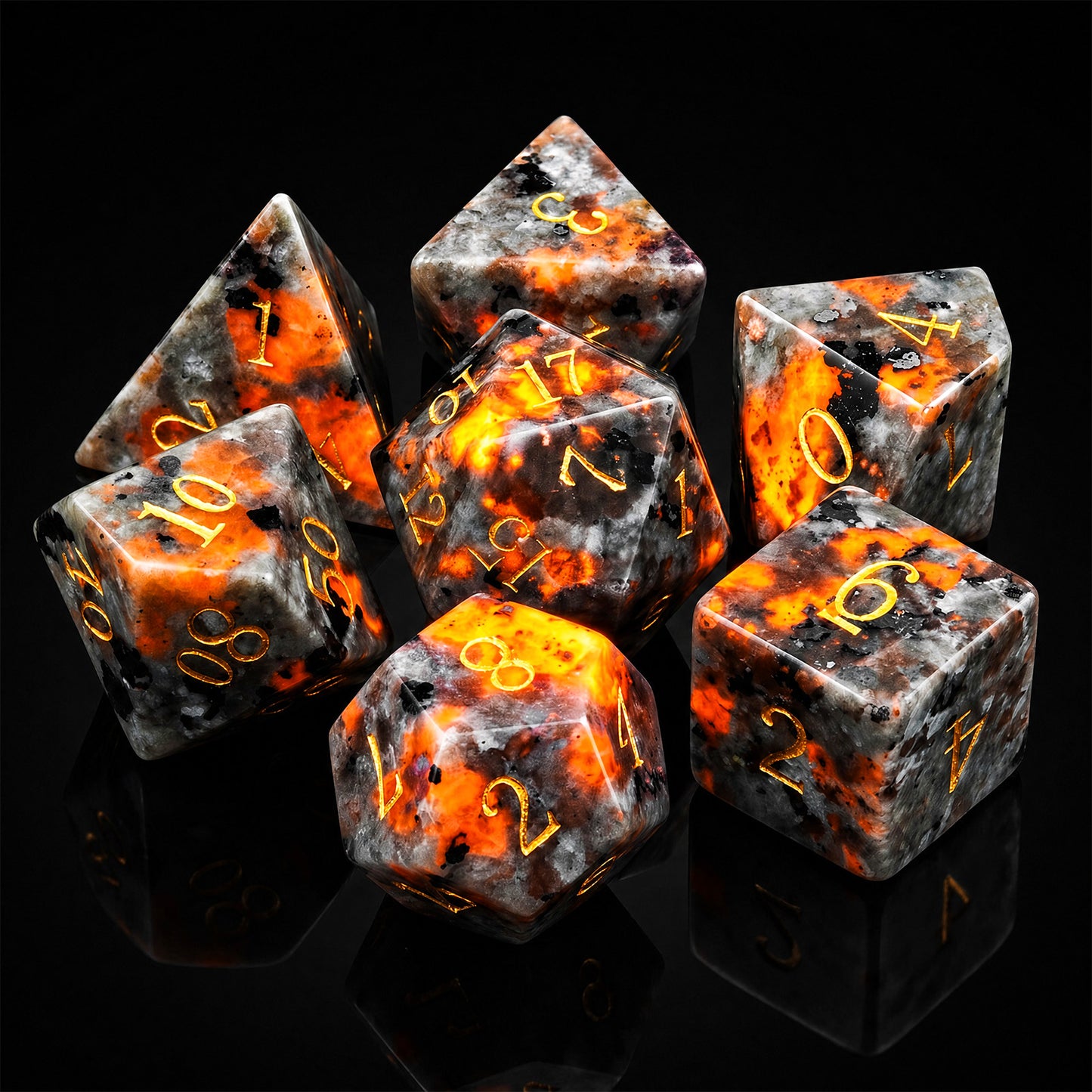 Haxtec Flame Yooperlite Handmade Gemstone Dice with Orange Veins