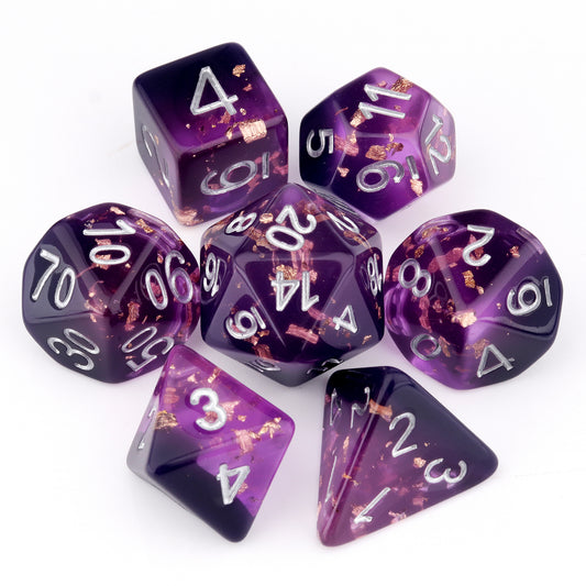 Haxtec DND Dice Set 7PCS Purple Black Gold Foil Resin Dice Set