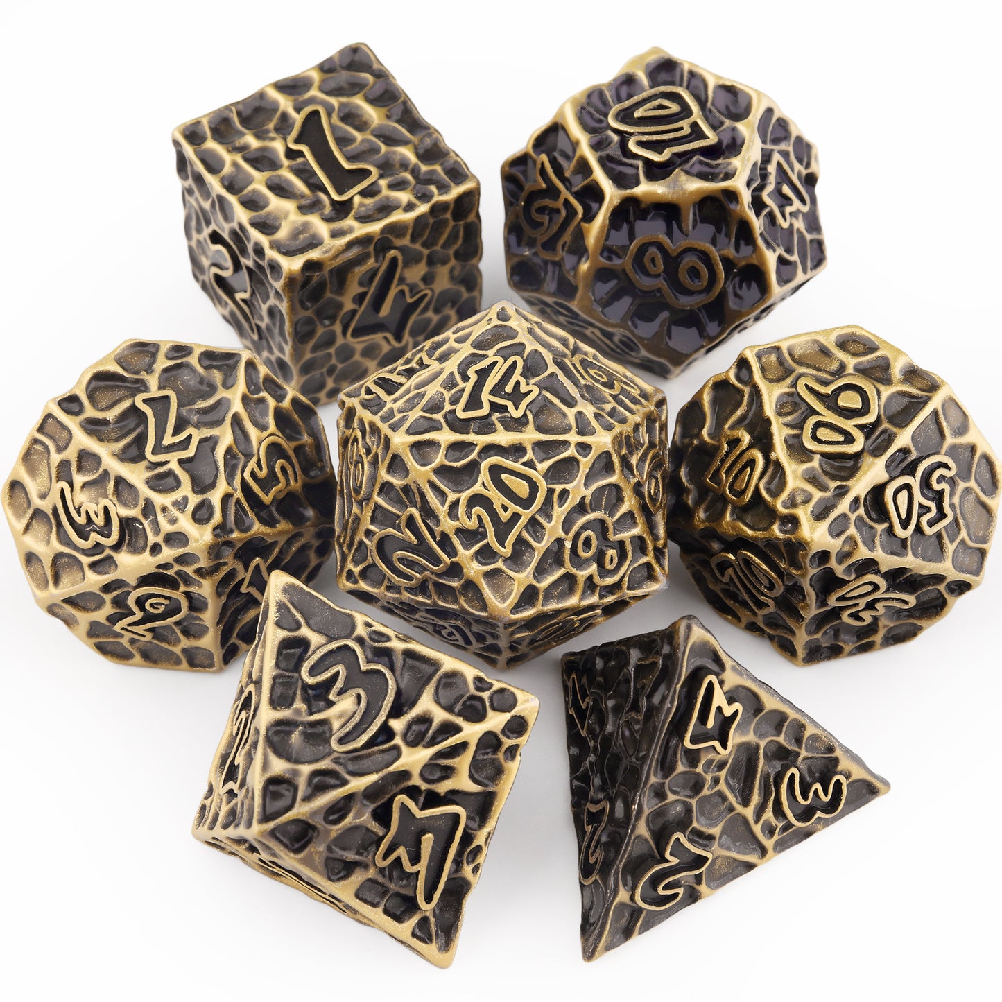 Haxtec Meteorite Texture Metal DnD Dice Set Ancient Bronze