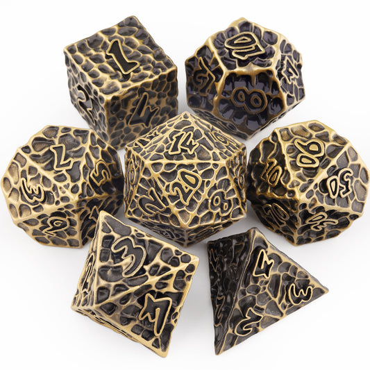 Haxtec Meteorite Texture Metal DnD Dice Set Ancient Bronze