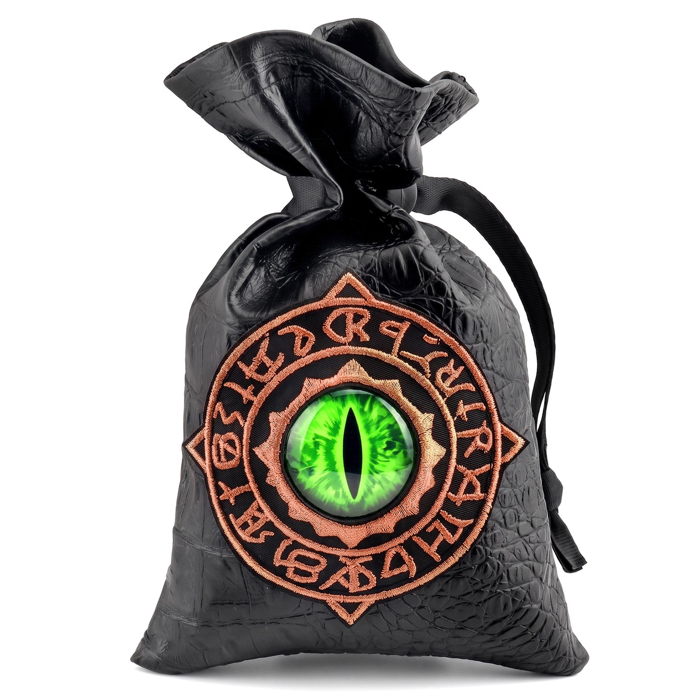 Haxtec Embroidered Rune-Infused Green Dragon Eye PU Leather Bag