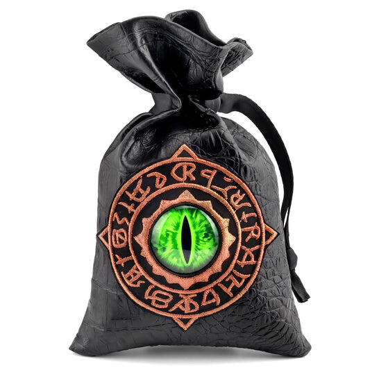 Haxtec Embroidered Rune-Infused Green Dragon Eye PU Leather Bag