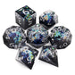 Haxtec Blue Planet Liquid Core Sharp Edge Resin DND Dice Set with Metal Case