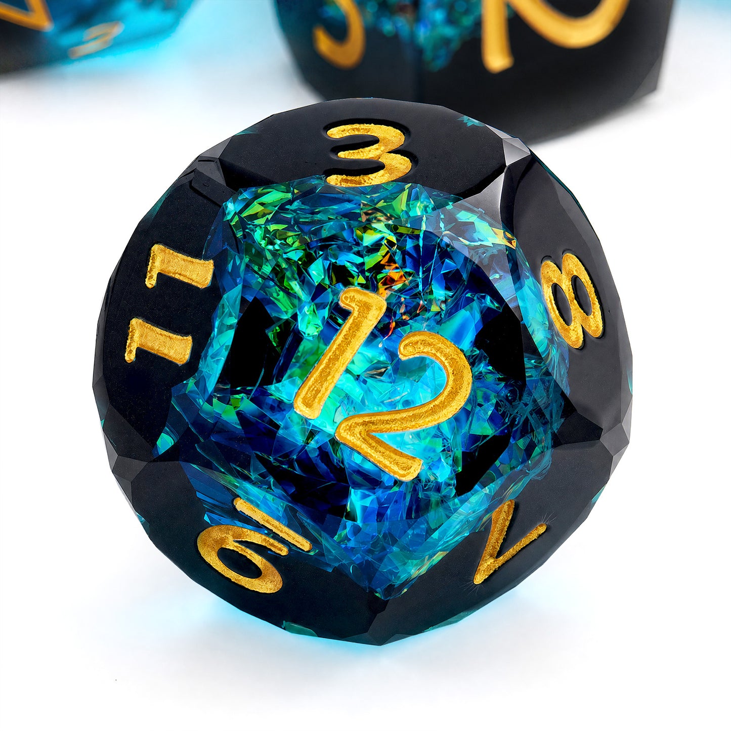 Haxtec Aurora Prism Holographic Sparkling Dice Set – Diamond-Cut Iridescent Resin D&D Dice with Metal Case