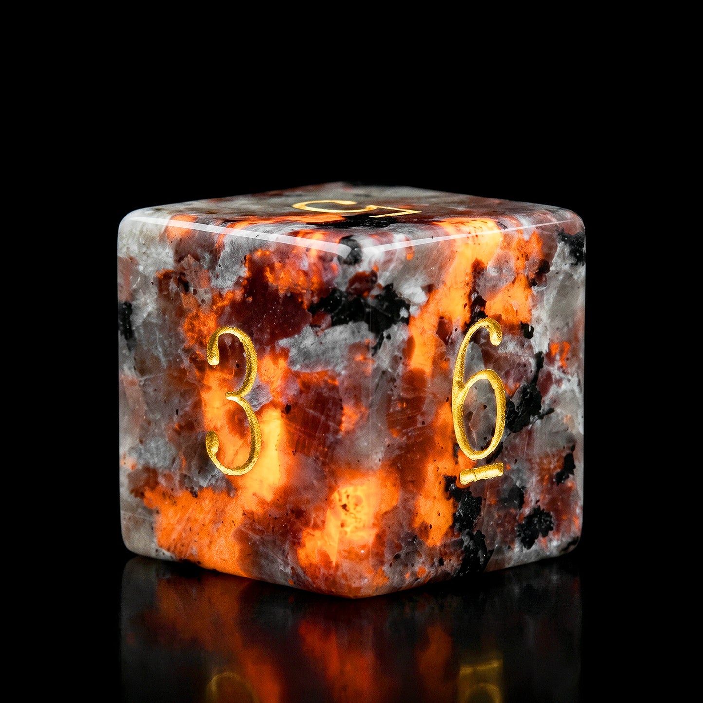 Haxtec Flame Yooperlite Handmade Gemstone Dice with Orange Veins