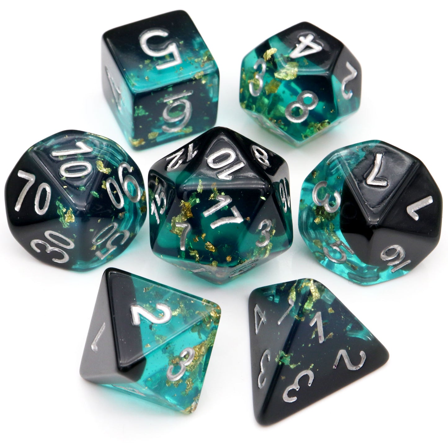 Haxtec DND Dice Set 7PCS Green Black Gold Foil Resin Dice Set