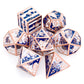 Haxtec Christmas Metal DnD Dice Set with Leather Pouch – Blue White with Rose Gold Edge