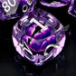 Haxtec Arcane Gaze Purple Eye Liquid Core Dice – Diamond-Cut Resin Set with Metal Case